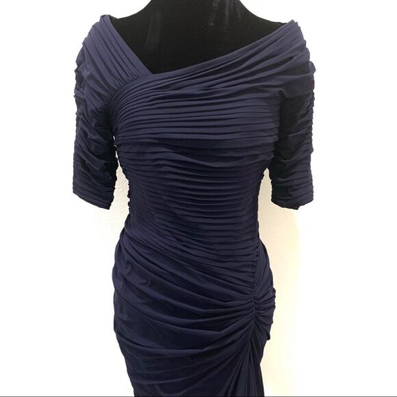 Tadashi Shoji Navy Blue Ruched Mesh Bodycon Dress - Picture 5 of 13